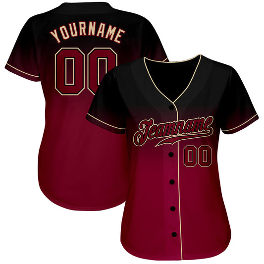 Maxcorners Custom Black Crimson-Cream Authentic Fade Fashion Baseball Jersey LM2605