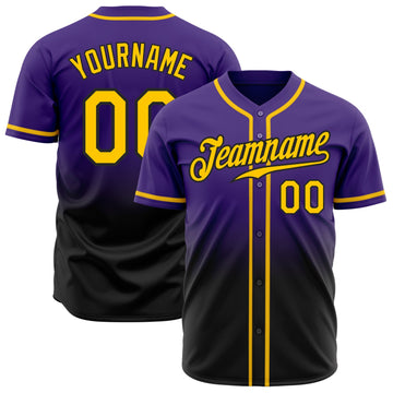 Maxcorners Custom Purple Gold-Black Authentic Fade Fashion Baseball Jersey LM2605