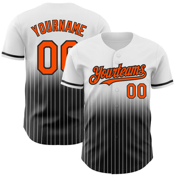 Maxcorners Custom White Pinstripe Orange-Black Authentic Fade Fashion Baseball Jersey LM2605