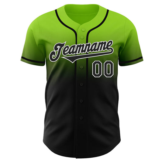 Maxcorners Custom Neon Green Black-White Authentic Fade Fashion Baseball Jersey LM2605