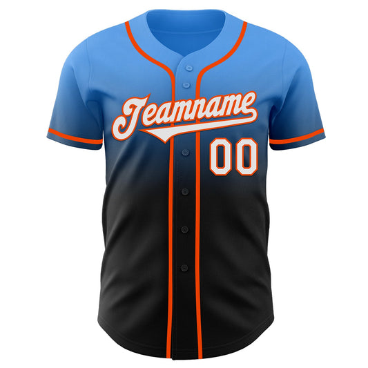 Maxcorners Custom Electric Blue Black-Orange Authentic Fade Fashion Baseball Jersey LM2605