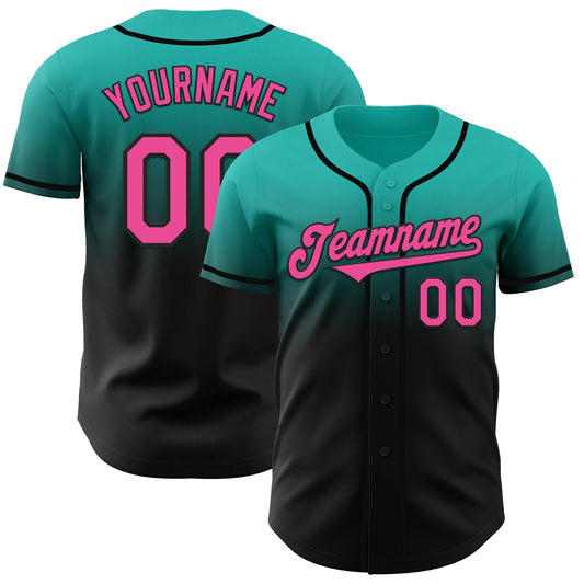 Maxcorners Custom Aqua Pink-Black Authentic Fade Fashion Baseball Jersey LM2605