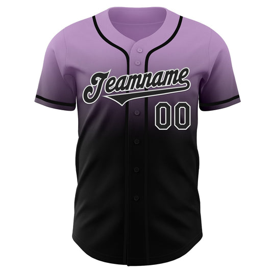 Maxcorners Custom Light Purple Black-White Authentic Fade Fashion Baseball Jersey LM2605