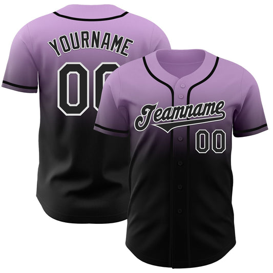 Maxcorners Custom Light Purple Black-White Authentic Fade Fashion Baseball Jersey LM2605
