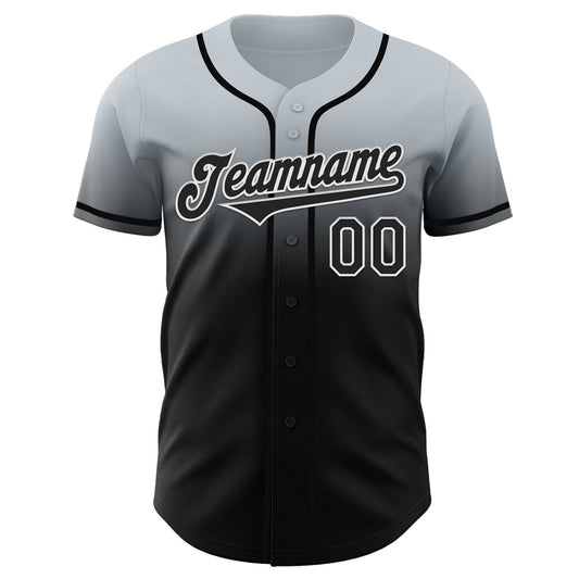 Maxcorners Custom Silver Black-White Authentic Fade Fashion Baseball Jersey LM2605