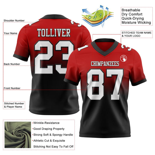 Maxcorners Custom Red White-Black Authentic Fade Fashion Football Jersey LM2605