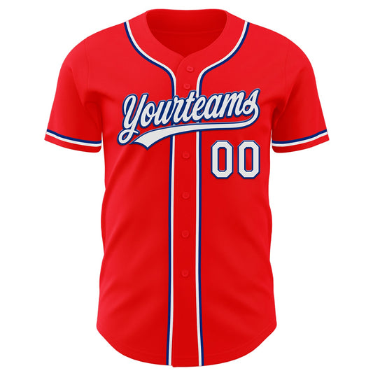 Maxcorners Custom Fire Red White-Royal Authentic Baseball Jersey LM2605