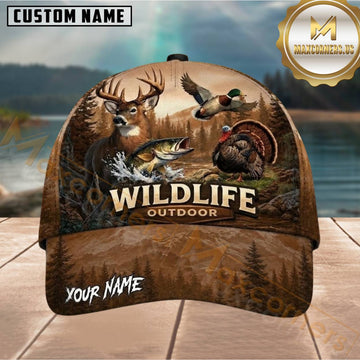 Maxcorners Rustic Brown Woodland Wildlife  Customized Name 3D Cap