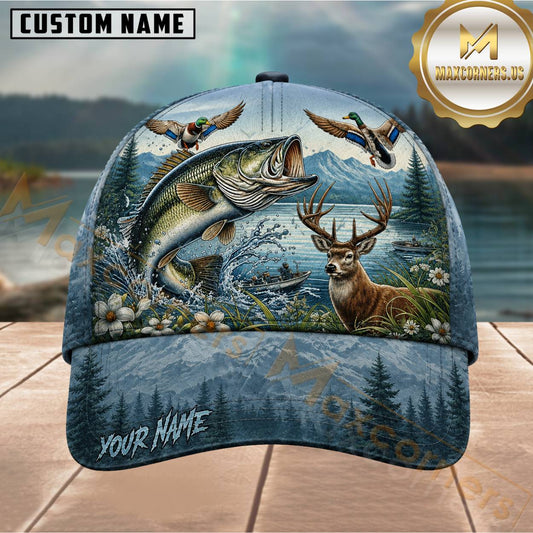Maxcorners Blue Mountain Lake Wildlife Customized Name 3D Cap
