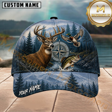Maxcorners Blue Mountain Forest Wildlife Customized Name 3D Cap