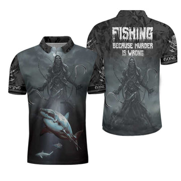 Maxcorners Gone Fishing Reaper Fishing Men 3D Polo