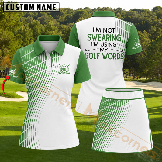 Maxcorners Green and White Geometric Golf Words Personalized Name 3D Golf Shirt and Skirt