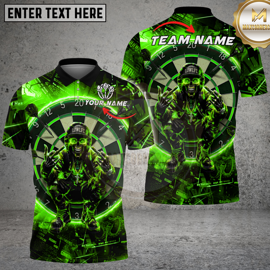 Maxcorners Darts Skull Face Neon Halo Dark Red Abstract Multicolor Options Personalized Name, Team Name 3D Shirt (4 Colors).