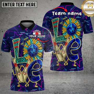 Maxcorners Bowling Love Sunflower Ball Funny Pins Cartoon Neon Star Blue Multicolor Options Personalized Name, Team Name 3D Shirt .