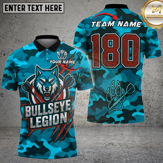 Maxcorners Bullseye Legion Camouflage Wolf Dart Multicolor Options Personalized Name, Team Name 3D Shirt (4 Colors).
