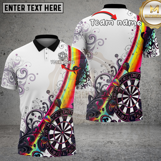 Maxcorners Darts Rainbow Tribal Swirl Floral Pattern White Multicolor Options Personalized Name, Team Name 3D Shirt.