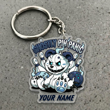 Maxcorners Ghostly Pin Panic Creepy Panda Bowling Multicolor Options Personalized Name, Your Name 3D Keychain
