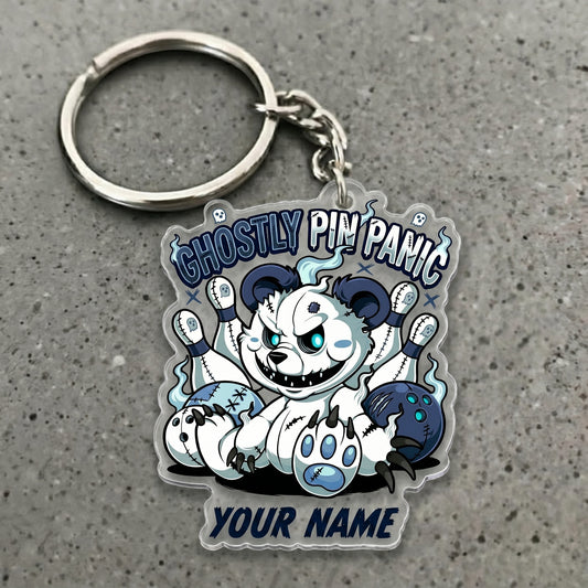 Maxcorners Ghostly Pin Panic Creepy Panda Bowling Multicolor Options Personalized Name, Your Name 3D Keychain