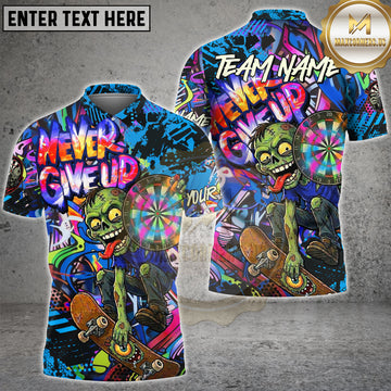 Maxcorners Zombie Skateboard Shirt Graffiti Neon Dartboard Design Multi Options Personalized Name, Team Name Unisex 3D Shirt (4 Colors)