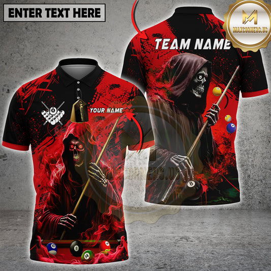 Maxcorners Billiards Pool Grim Reaper Skeleton Multicolor Options Personalized Name, Team Name 3D Shirt (4 Colors)