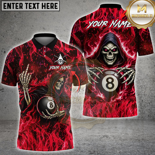 Maxcorners Billiards 8 Ball Grim Reaper Middle Finger Multicolor Options Personalized Name, Team Name 3D Shirt (4 Colors)