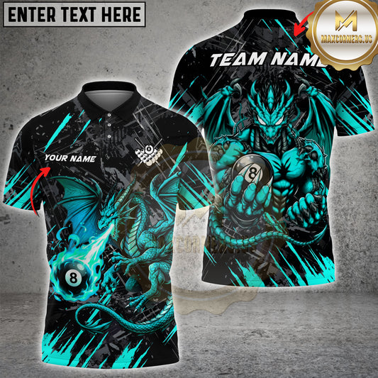 Maxcorners Billiards 8 Ball Mythical Cyan Dragon Multicolor Options Personalized Name, Team Name 3D Shirt (4 Colors)