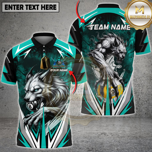 Maxcorners Billiards Pool Werewolf Wolf Graphic Multicolor Options Personalized Name, Team Name 3D Shirt (4 Colors)