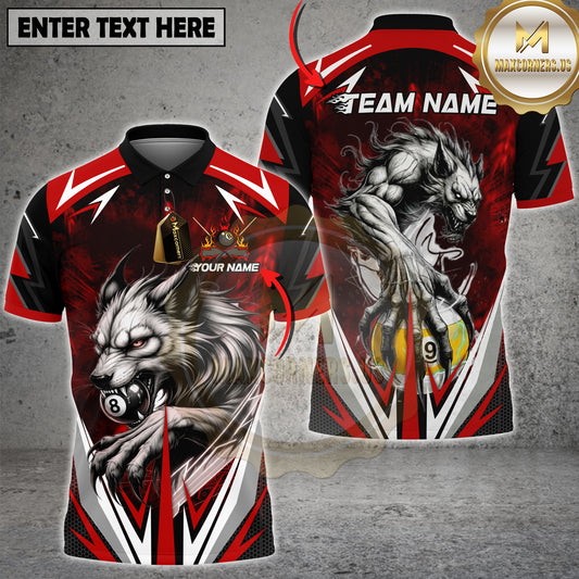 Maxcorners Billiards Pool Werewolf Wolf Graphic Multicolor Options Personalized Name, Team Name 3D Shirt (4 Colors)