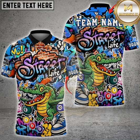 Maxcorners Billiards Pool Graffiti Street Life Alligator Crocodile Multicolor Options Personalized Name, Team Name 3D Shirt (4 Colors)