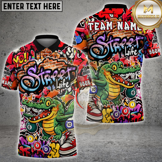 Maxcorners Billiards Pool Graffiti Street Life Alligator Crocodile Multicolor Options Personalized Name, Team Name 3D Shirt (4 Colors)