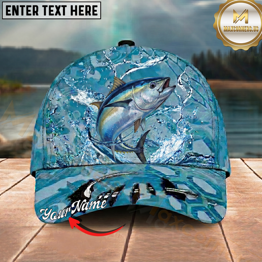 Maxcorners Fishing Cap Light Blue Splash Design Multicolor Options Personalized Name (12 Fish Species)