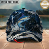 Maxcorners Fishing Cap Dark Ocean Camo Design Multicolor Options Personalized Name (12 Fish Species)