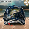 Maxcorners Fishing Cap Dark Ocean Camo Design Multicolor Options Personalized Name (12 Fish Species)