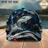 Maxcorners Fishing Cap Dark Ocean Camo Design Multicolor Options Personalized Name (12 Fish Species)