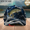 Maxcorners Fishing Cap Dark Ocean Camo Design Multicolor Options Personalized Name (12 Fish Species)