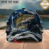 Maxcorners Fishing Cap Dark Ocean Camo Design Multicolor Options Personalized Name (12 Fish Species)