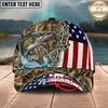 Maxcorners Fishing Cap Woodland Patriotic Design Multicolor Options Personalized Name (12 Fish Species)