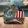 Maxcorners Fishing Cap Woodland Patriotic Design Multicolor Options Personalized Name (12 Fish Species)