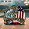 Maxcorners Fishing Cap Woodland Patriotic Design Multicolor Options Personalized Name (12 Fish Species)