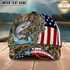 Maxcorners Fishing Cap Woodland Patriotic Design Multicolor Options Personalized Name (12 Fish Species)