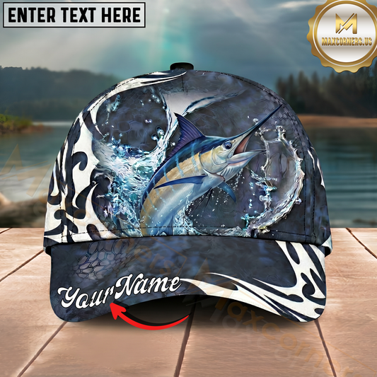 Maxcorners Fishing Cap Tribal Wave Artwork Multicolor Options Personalized Name (12 Fish Species)