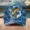 Maxcorners Fishing Cap Patriotic Blue Camo Design Multicolor Options Personalized Name (12 Fish Species)