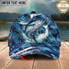 Maxcorners Fishing Cap Patriotic Blue Camo Design Multicolor Options Personalized Name (12 Fish Species)