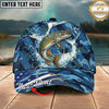Maxcorners Fishing Cap Patriotic Blue Camo Design Multicolor Options Personalized Name (12 Fish Species)