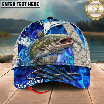 Maxcorners Fishing Cap Blue Flame Water Splash Design Multicolor Options Personalized Name (12 Fish Species)