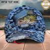 Maxcorners Fishing Cap Blue Camo Rip-Through Design Multicolor Options Personalized Name (12 Fish Species)