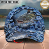 Maxcorners Fishing Cap Blue Camo Rip-Through Design Multicolor Options Personalized Name (12 Fish Species)