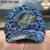Maxcorners Fishing Cap Blue Camo Rip-Through Design Multicolor Options Personalized Name (12 Fish Species)
