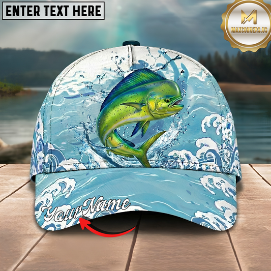 Maxcorners Fishing Cap Tropical Mahi-Mahi Wave Design Multicolor Options Personalized Name (12 Fish Species)