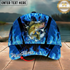 Maxcorners Fishing Cap Blue Flame Bass Design Multicolor Options Personalized Name (12 Fish Species)